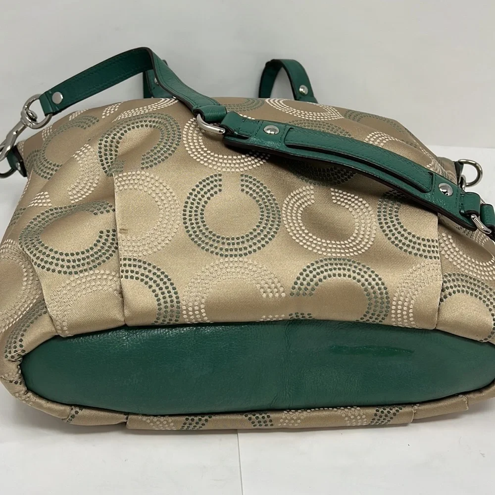 Coach Ashley F25183 Dotted Op Art North South Aegean Canvas Leather Hobo Tote